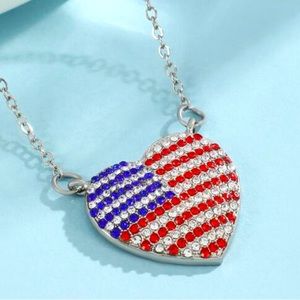 Cubic Zirconia American Flag Necklace